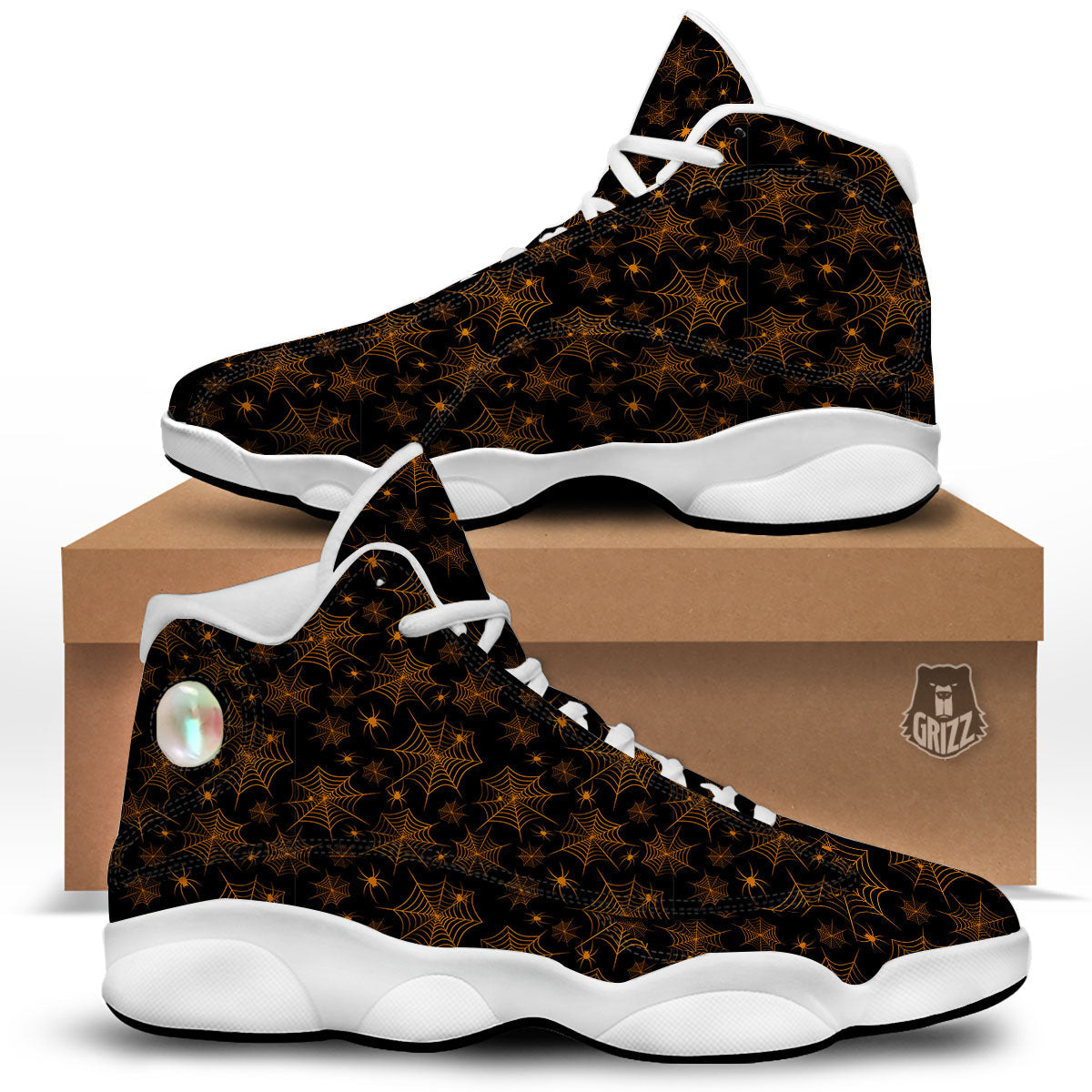 Cobweb Halloween Print Pattern White Basketball Shoes-grizzshop