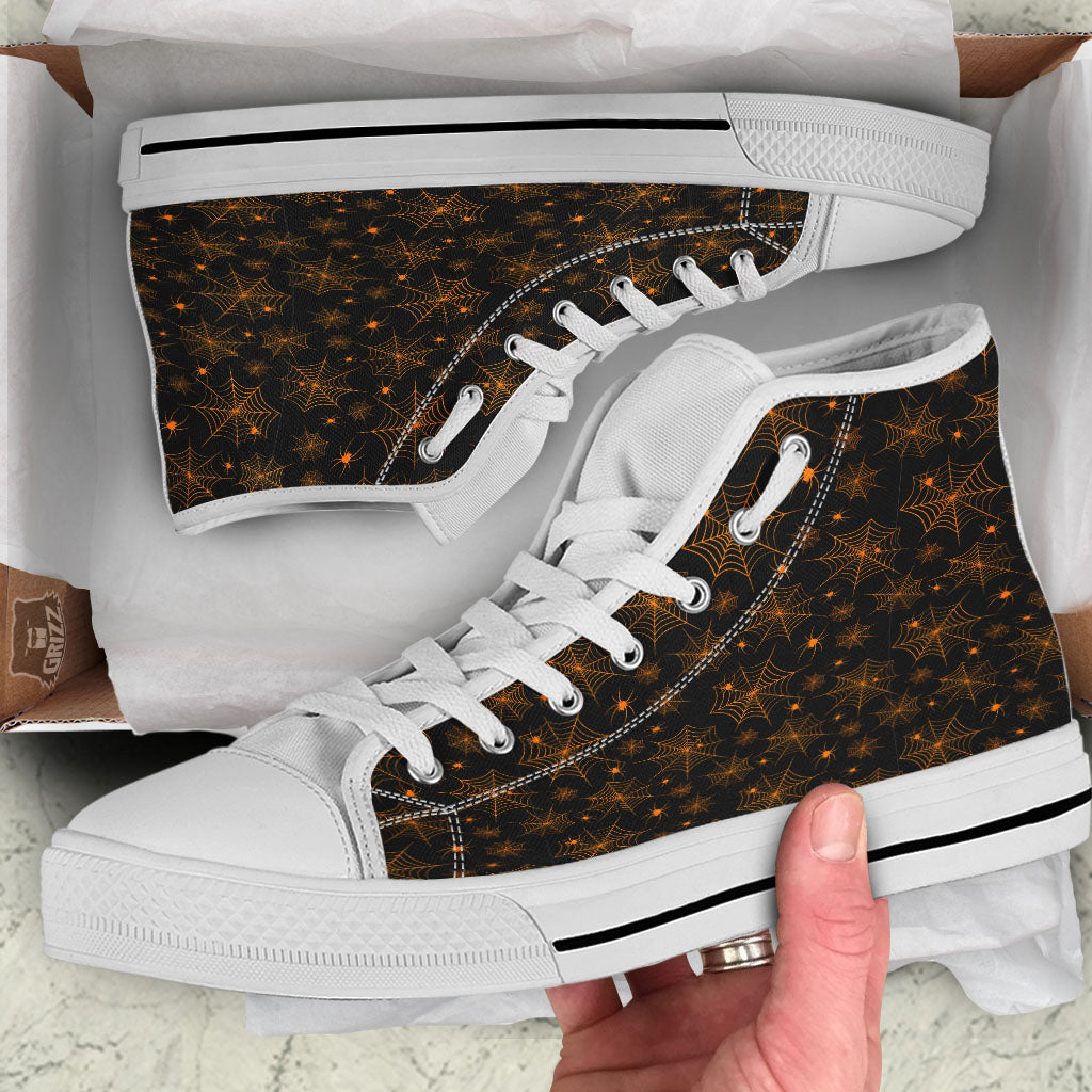 Cobweb Halloween Print Pattern White High Top Shoes-grizzshop