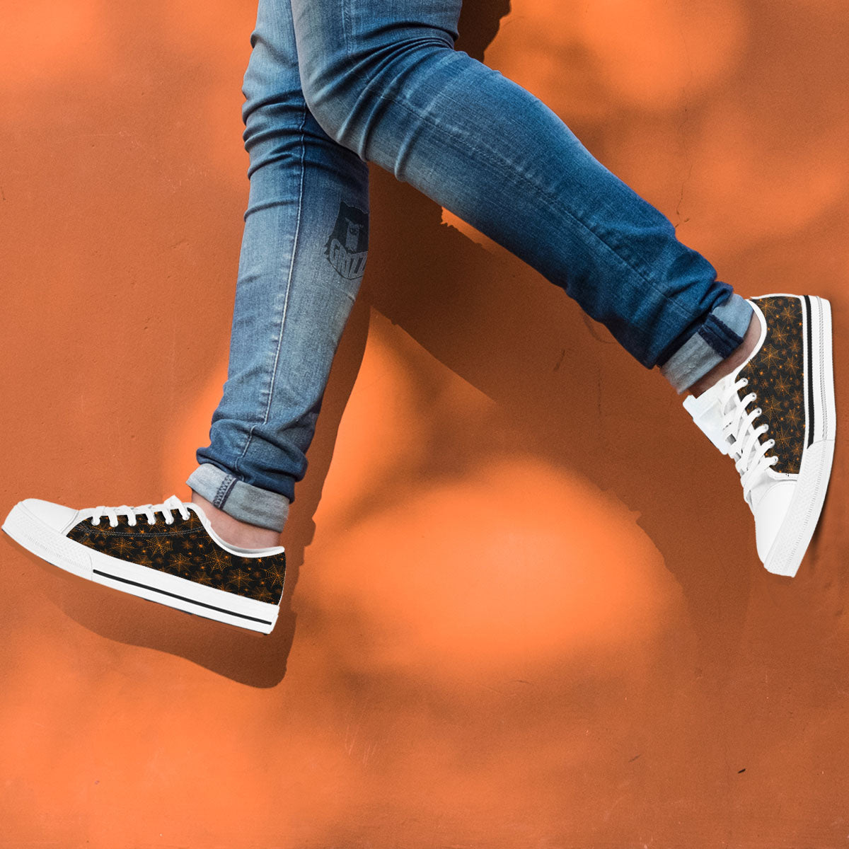 Cobweb Halloween Print Pattern White Low Top Shoes-grizzshop