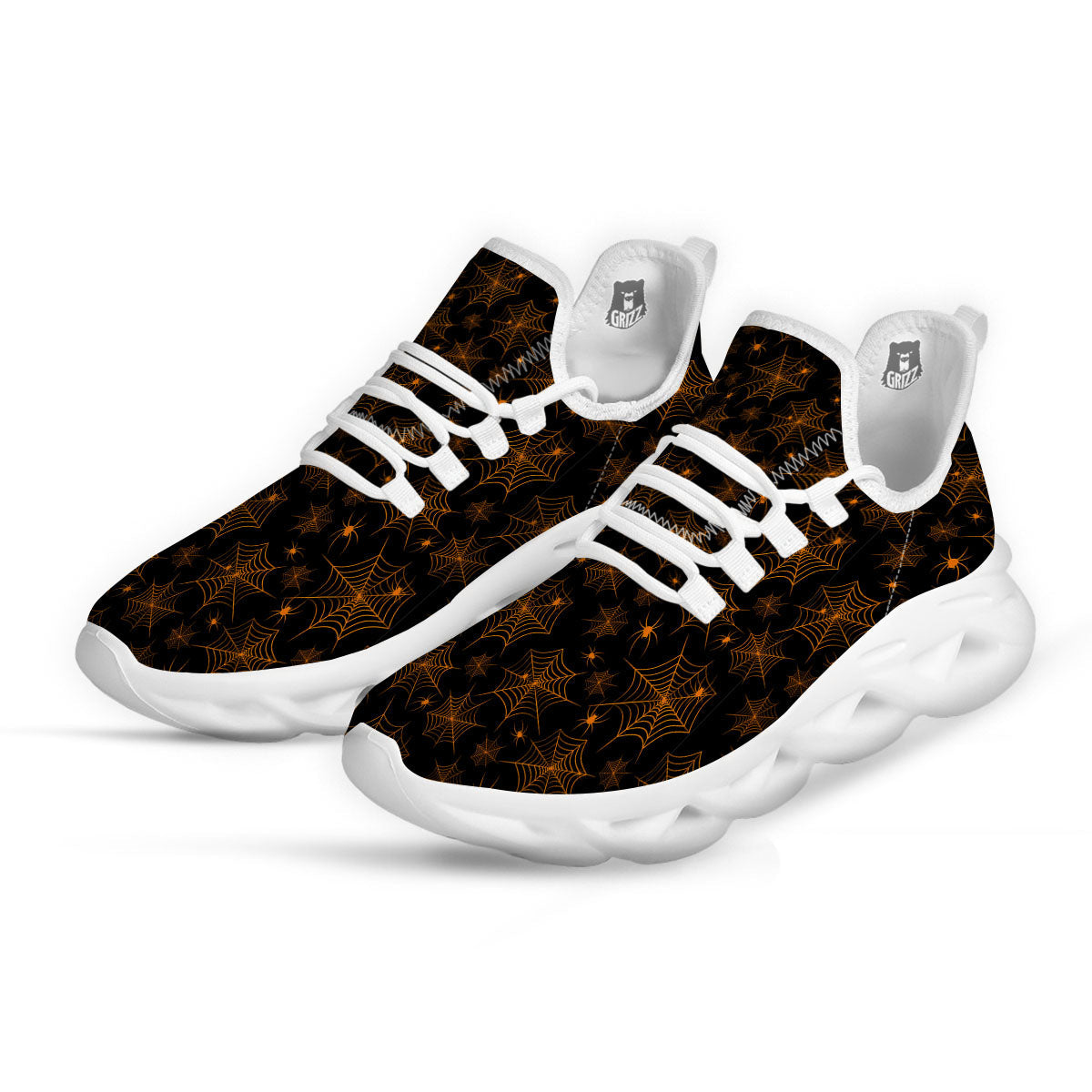 Cobweb Halloween Print Pattern White Running Shoes-grizzshop