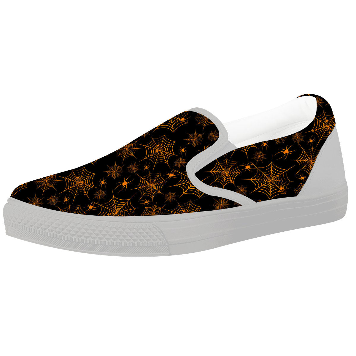 Cobweb Halloween Print Pattern White Slip On Shoes-grizzshop