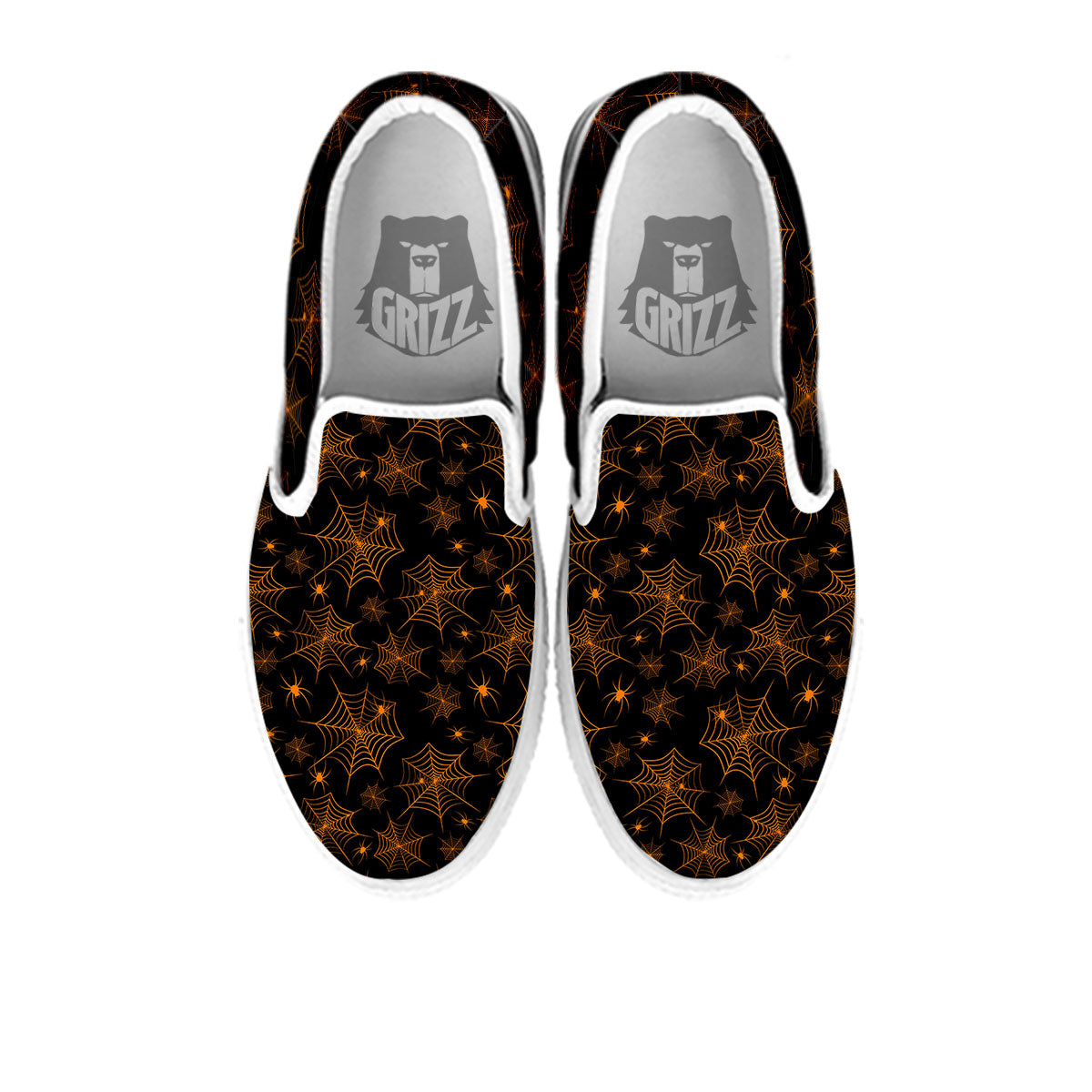 Cobweb Halloween Print Pattern White Slip On Shoes-grizzshop