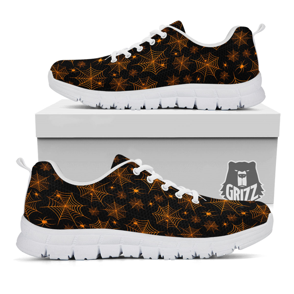 Cobweb Halloween Print Pattern White Sneaker-grizzshop