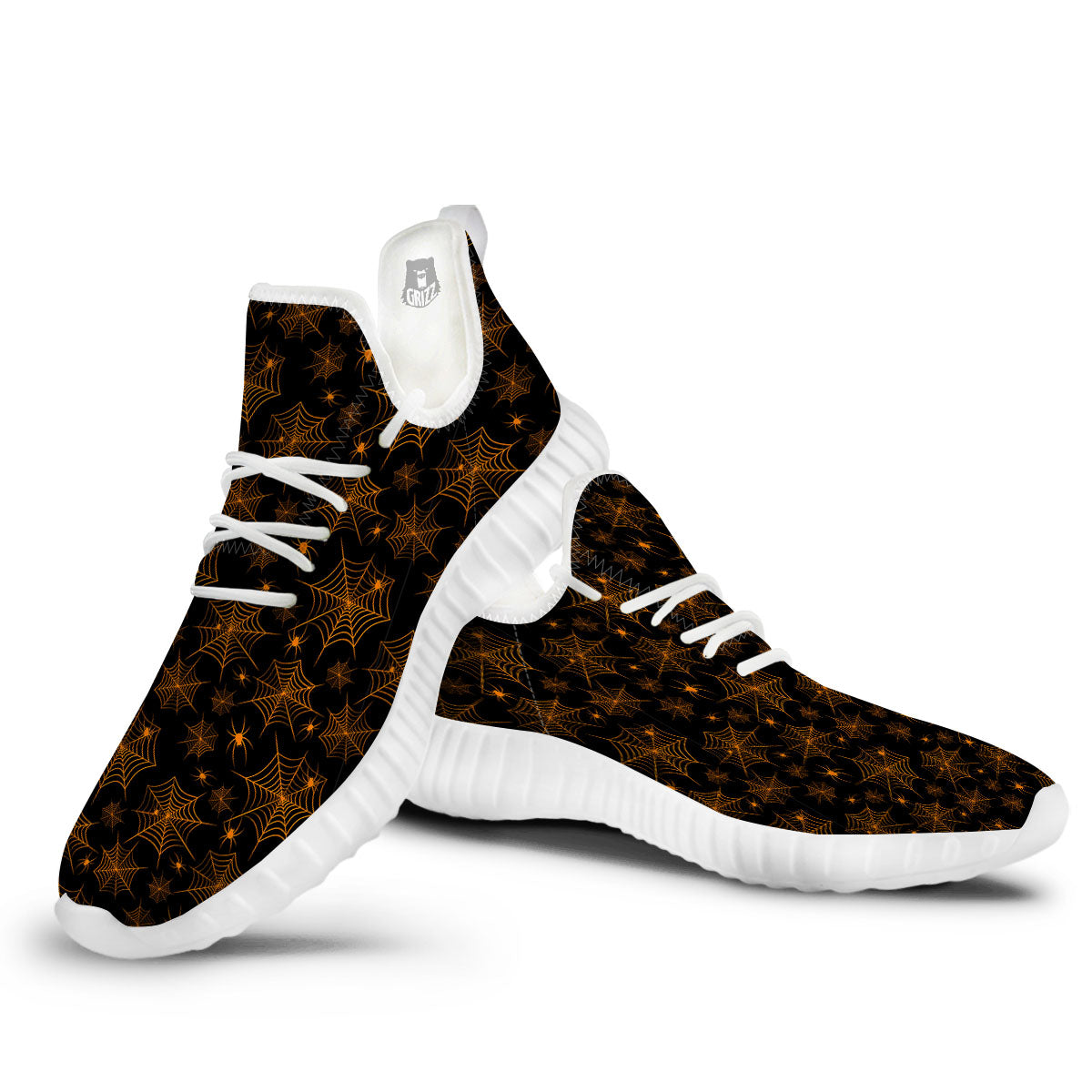 Cobweb Halloween Print Pattern White Walking Shoes-grizzshop