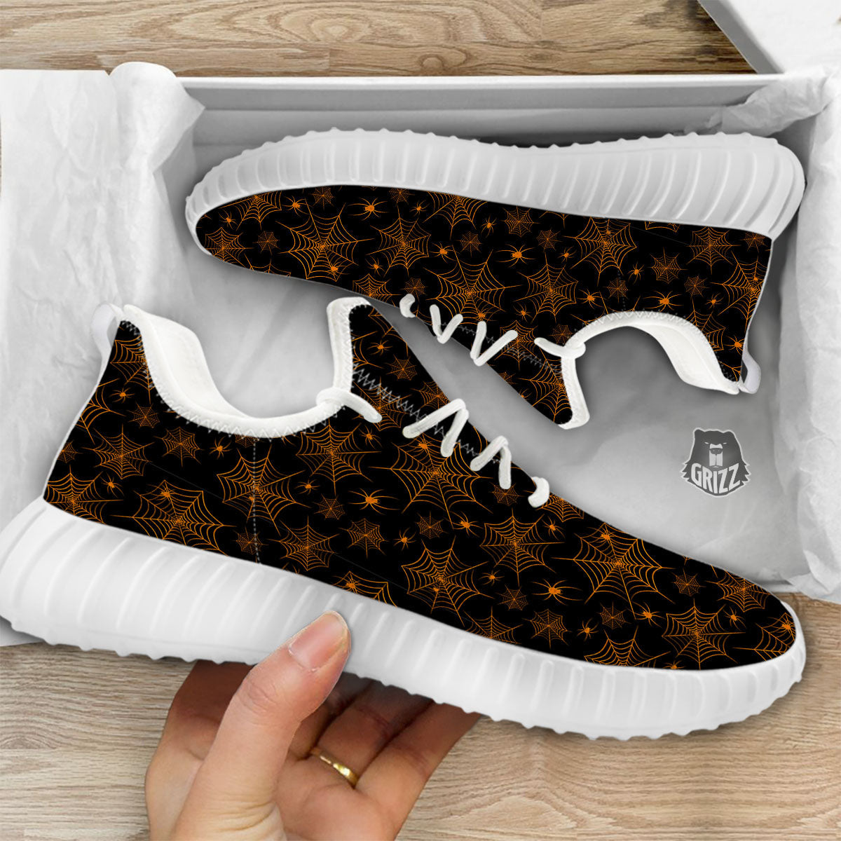 Cobweb Halloween Print Pattern White Walking Shoes-grizzshop