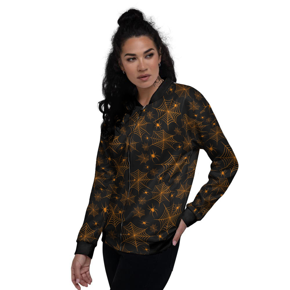 Cobweb Halloween Print Pattern Women's Bomber Jacket-grizzshop