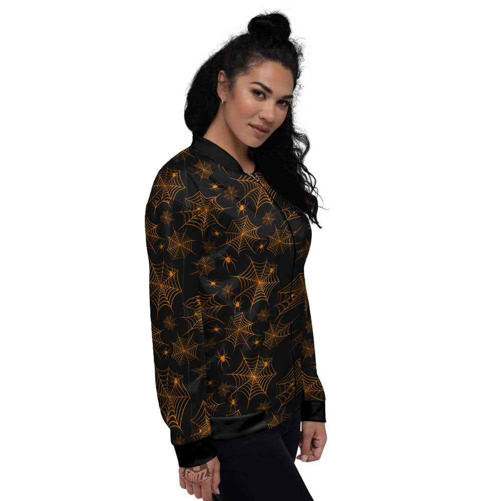 Cobweb Halloween Print Pattern Women's Bomber Jacket-grizzshop