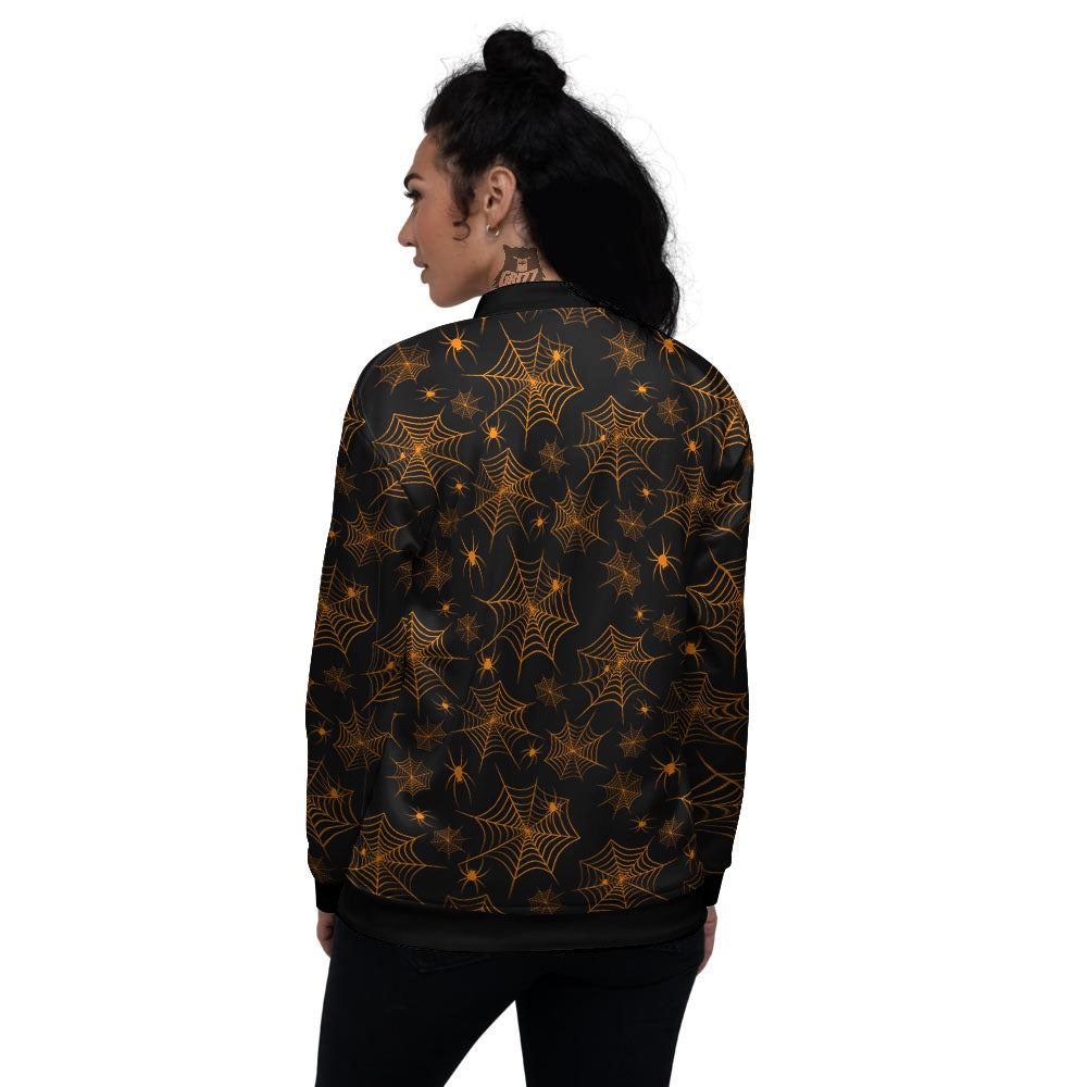 Cobweb Halloween Print Pattern Women's Bomber Jacket-grizzshop