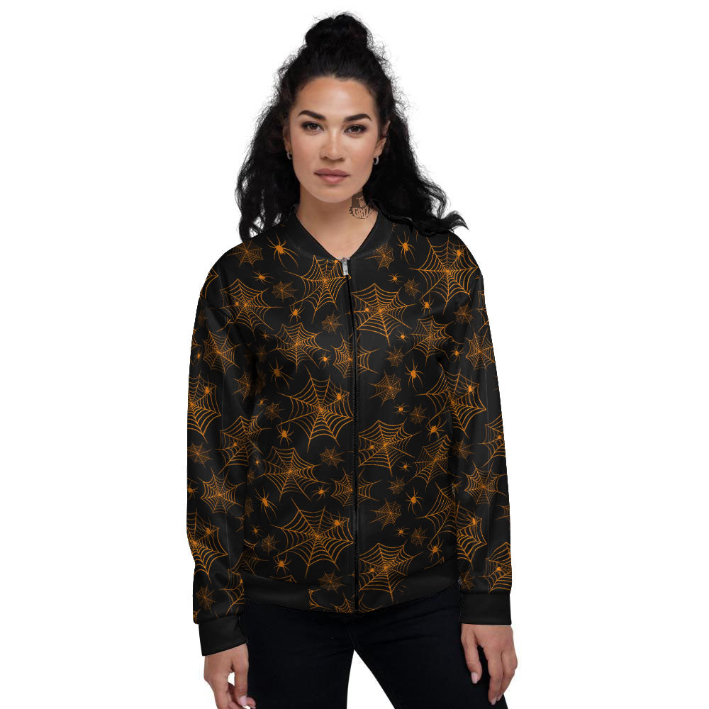 Cobweb Halloween Print Pattern Women's Bomber Jacket-grizzshop