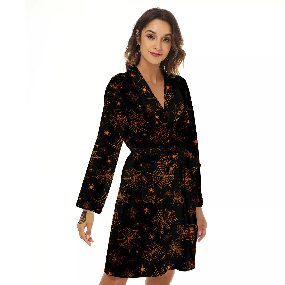 Cobweb Halloween Print Pattern Women's Robe-grizzshop