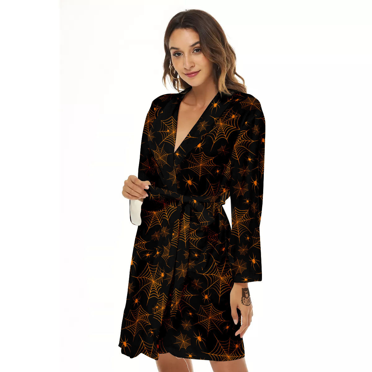 Cobweb Halloween Print Pattern Women's Robe-grizzshop