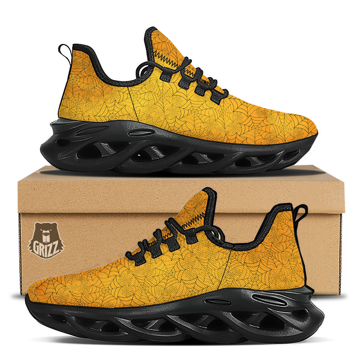Cobweb Horror Print Black Running Shoes-grizzshop
