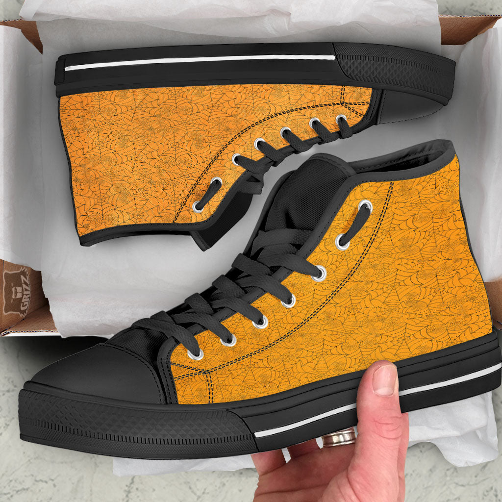 Cobweb Horror Print High Top Shoes-grizzshop
