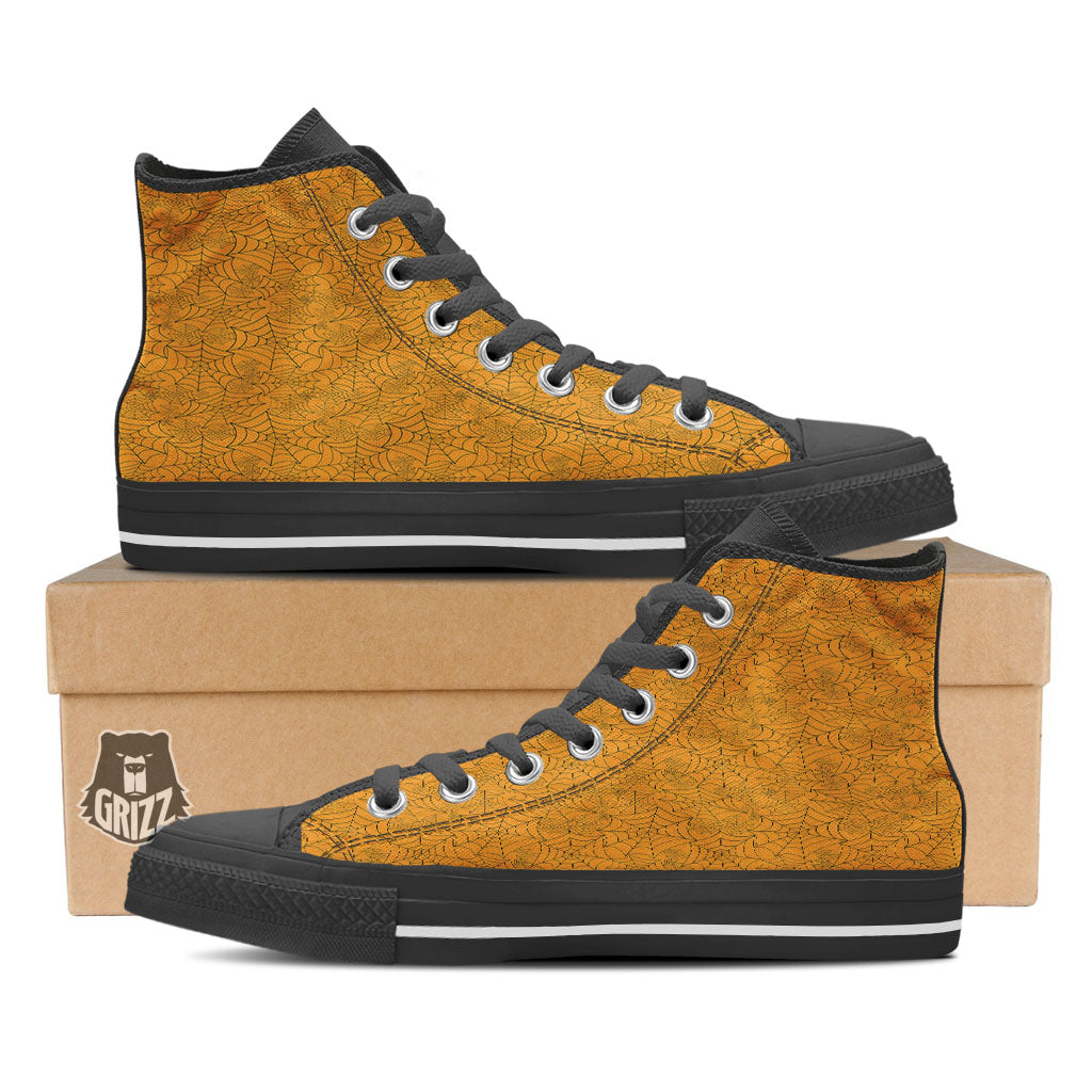Cobweb Horror Print High Top Shoes-grizzshop