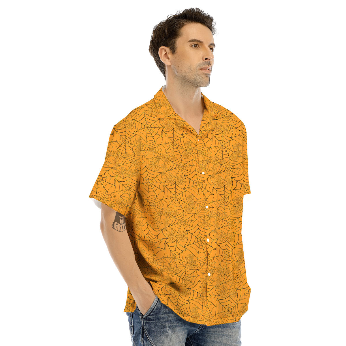 Cobweb Horror Print Men's Hawaiian Shirt-grizzshop