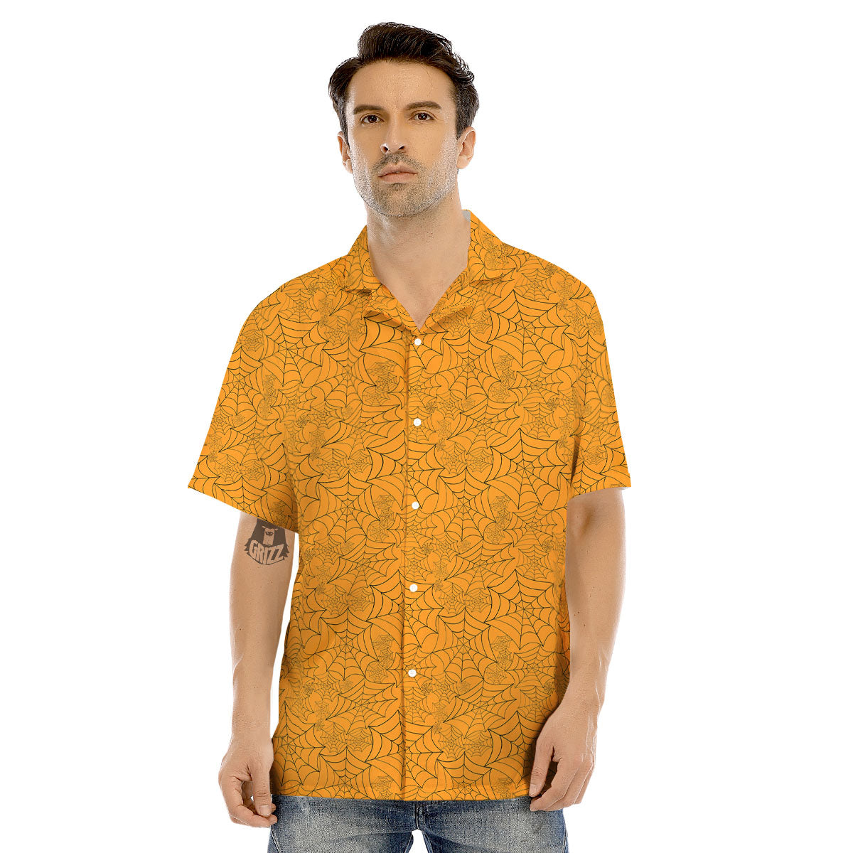 Cobweb Horror Print Men's Hawaiian Shirt-grizzshop
