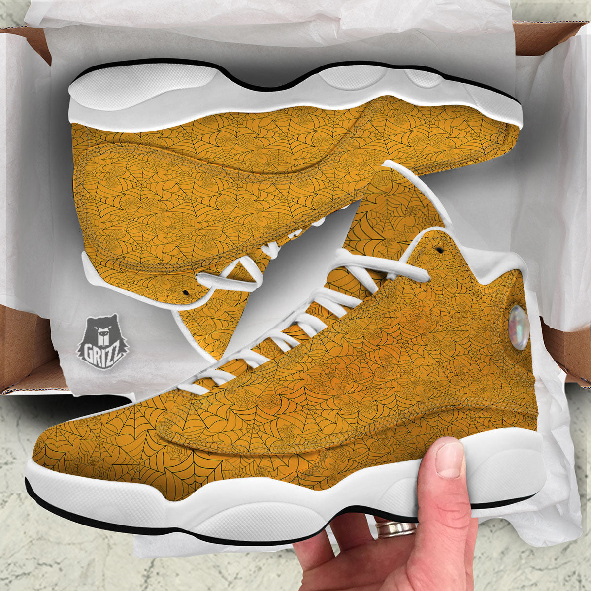 Cobweb Horror Print White Basketball Shoes-grizzshop