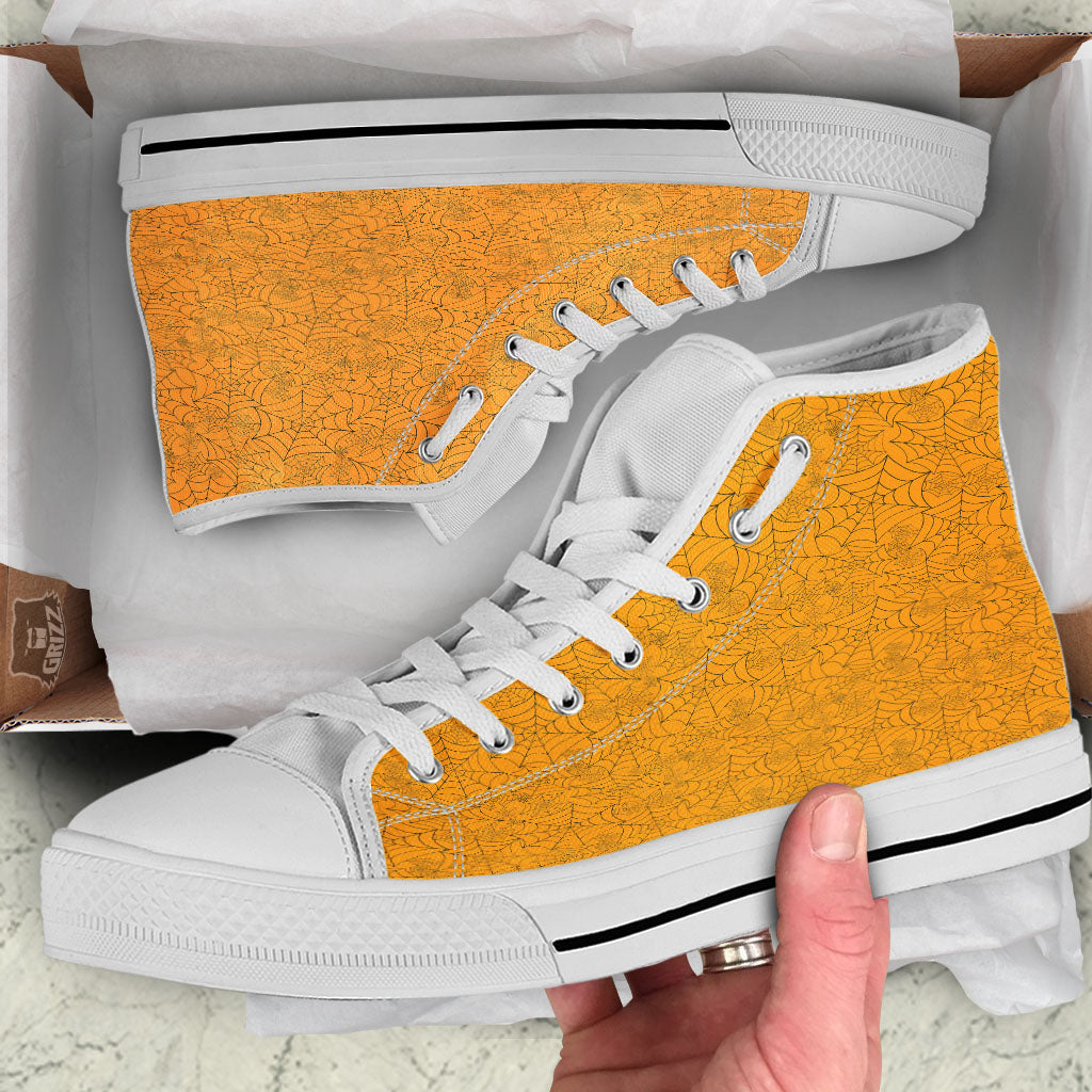 Cobweb Horror Print White High Top Shoes-grizzshop