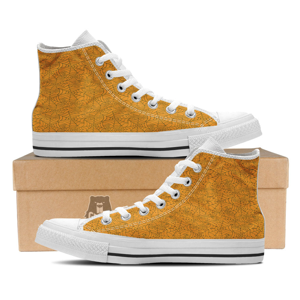 Cobweb Horror Print White High Top Shoes-grizzshop