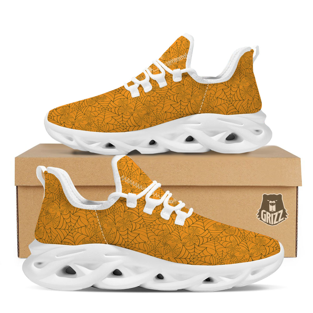 Cobweb Horror Print White Running Shoes-grizzshop