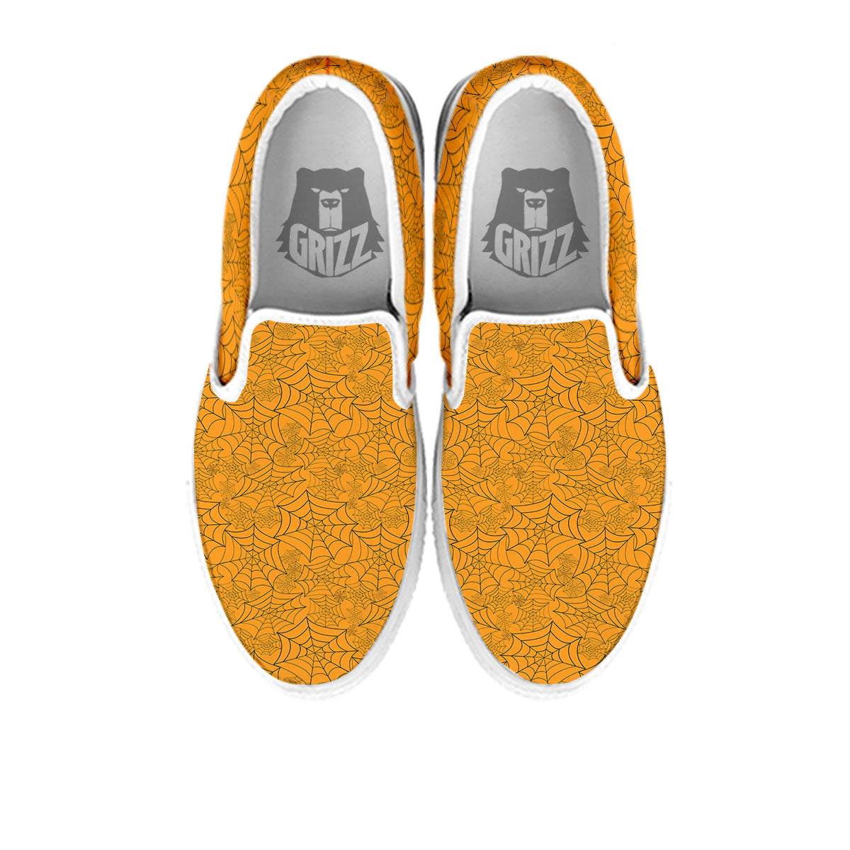 Cobweb Horror Print White Slip On Shoes-grizzshop