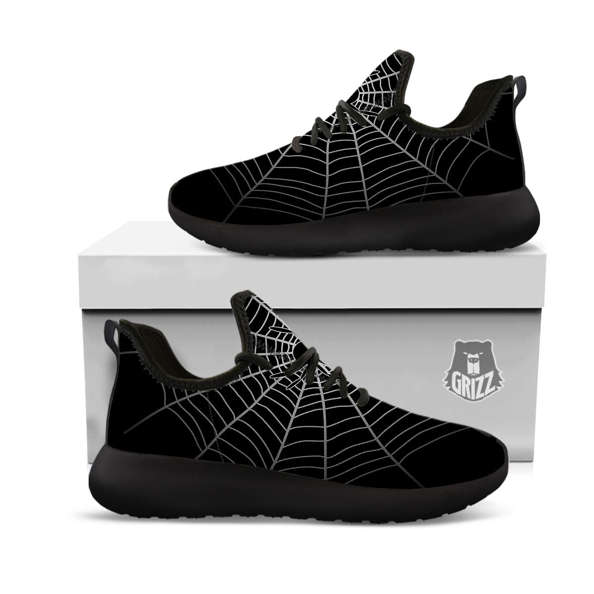 Cobweb White And Black Print Black Athletic Shoes-grizzshop