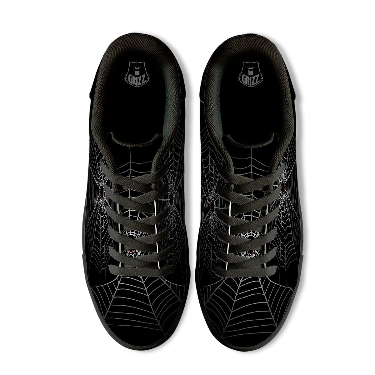 Cobweb White And Black Print Black Low Top Sneakers-grizzshop