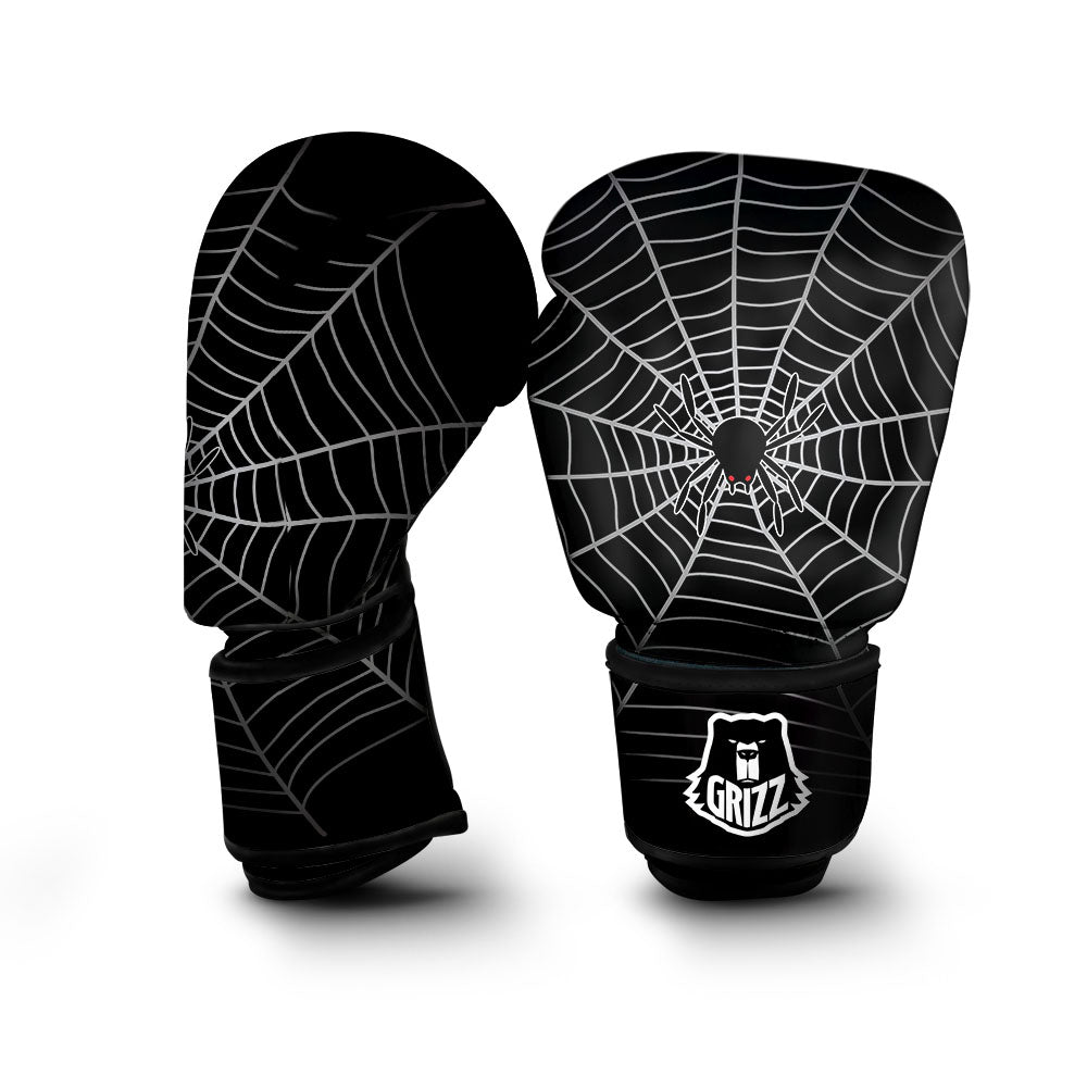 Cobweb White And Black Print Boxing Gloves-grizzshop