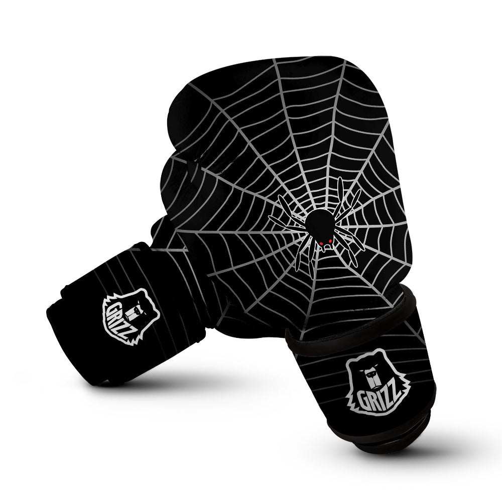Cobweb White And Black Print Boxing Gloves-grizzshop