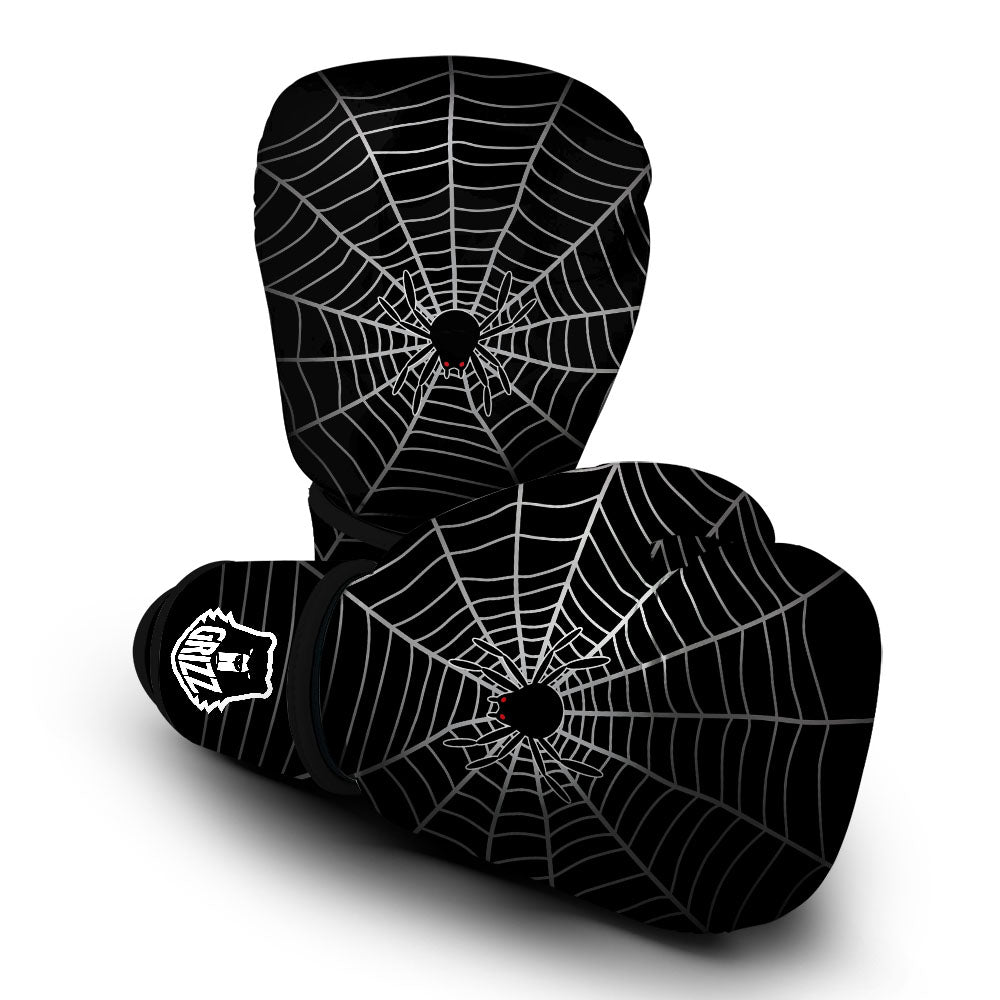 Cobweb White And Black Print Boxing Gloves-grizzshop