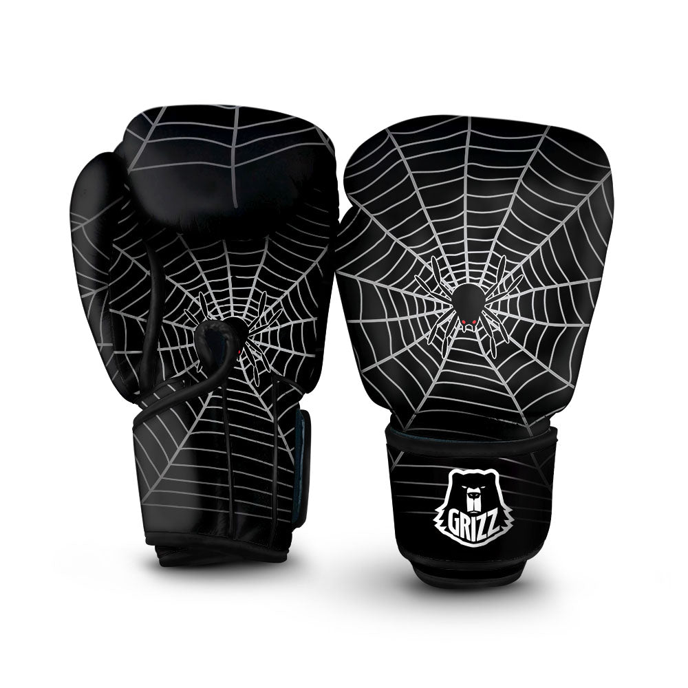 Cobweb White And Black Print Boxing Gloves-grizzshop