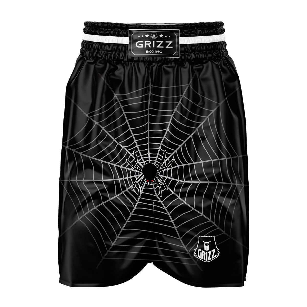 Cobweb White And Black Print Boxing Shorts-grizzshop