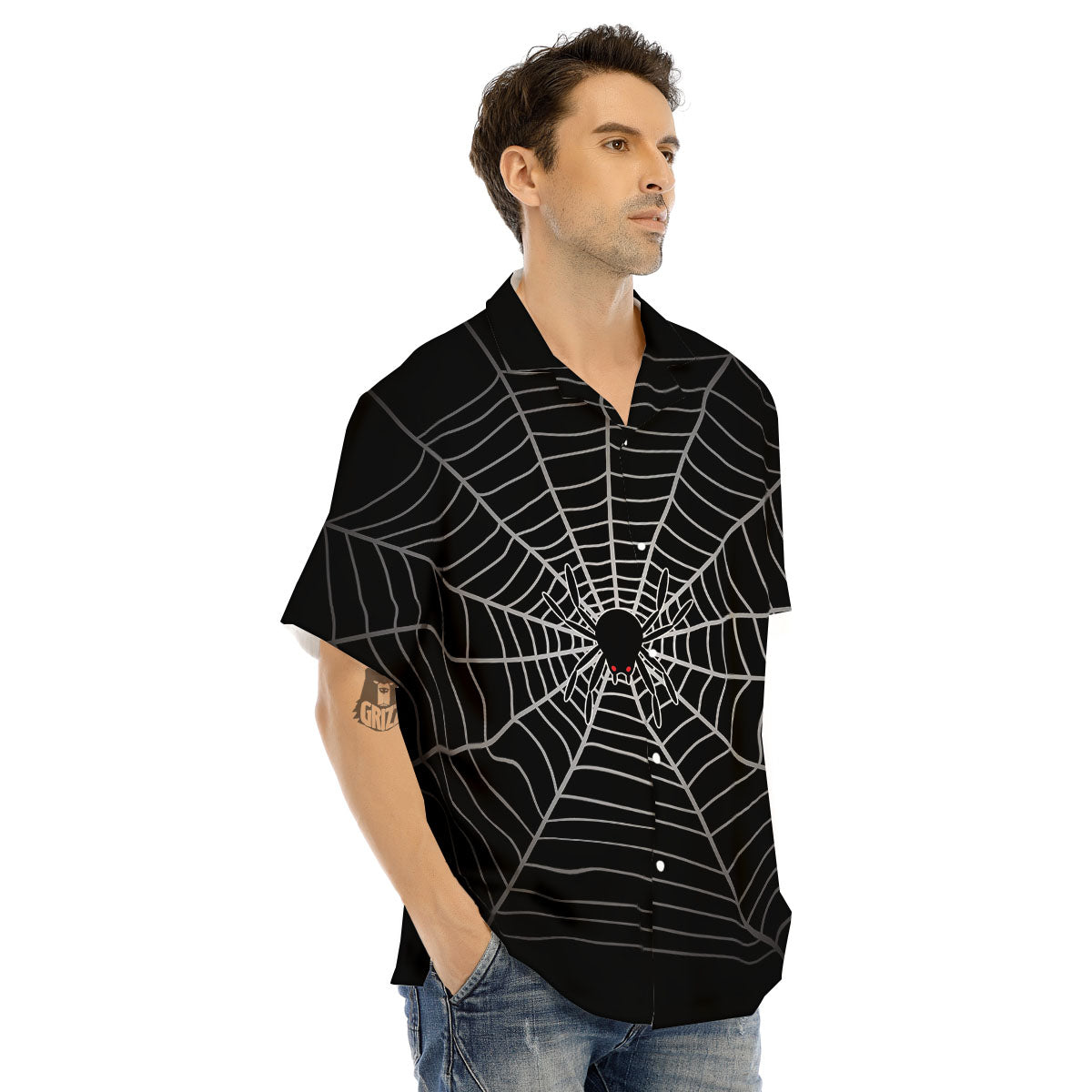 Cobweb White And Black Print Men's Hawaiian Shirt-grizzshop