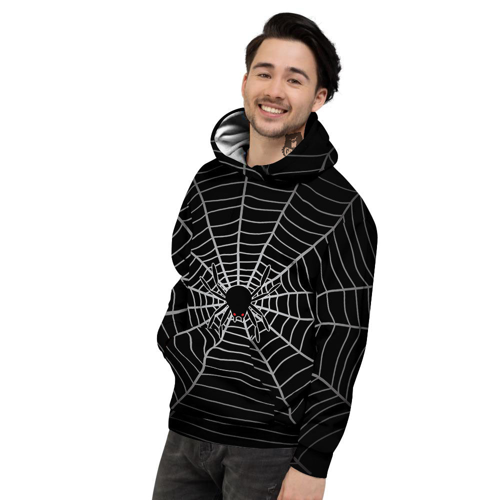 Cobweb White And Black Print Men's Hoodie-grizzshop