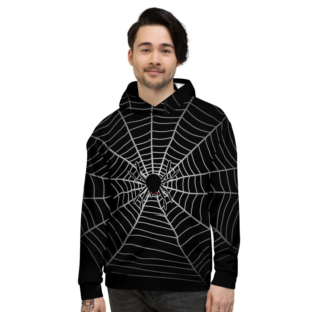 Cobweb White And Black Print Men's Hoodie-grizzshop