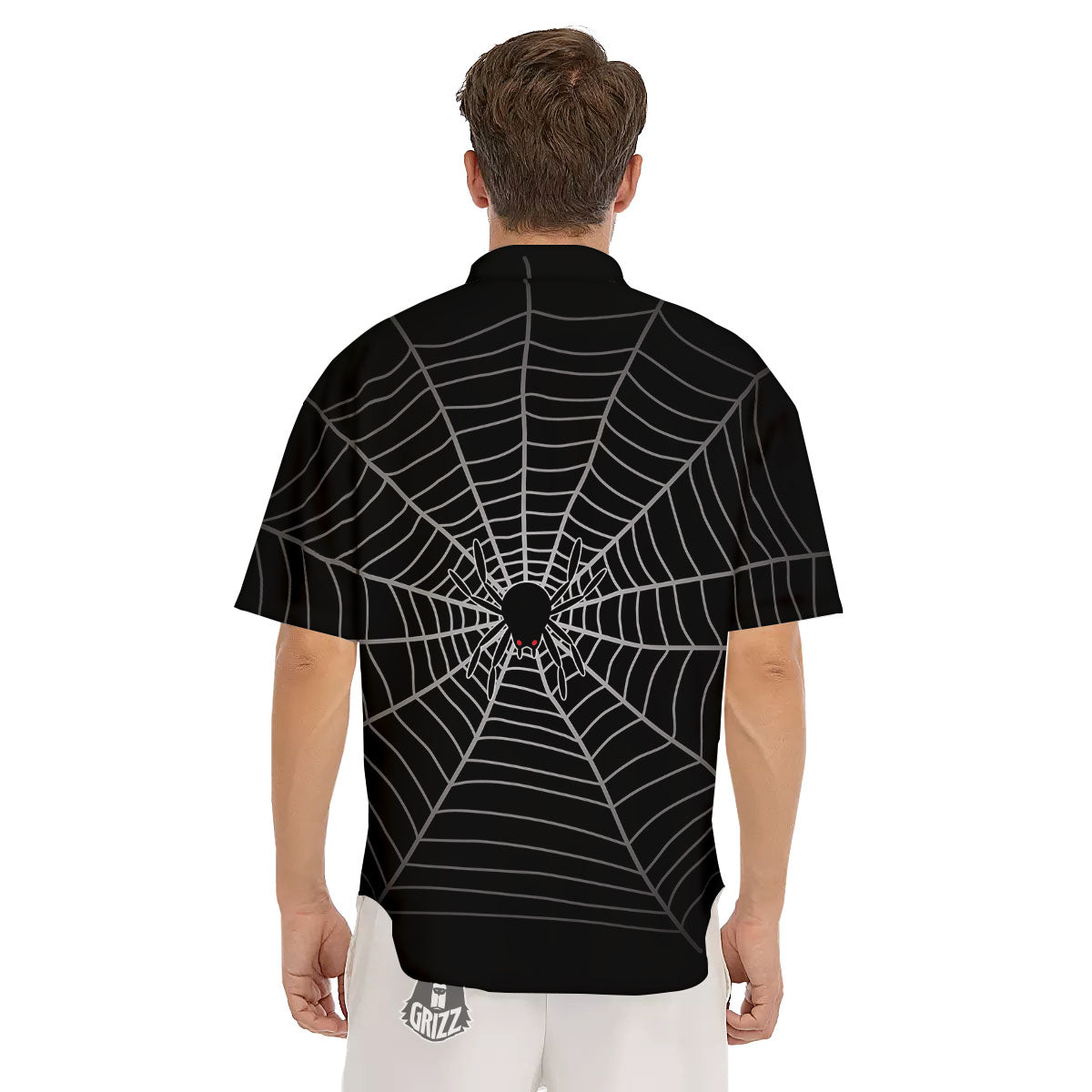 Cobweb White And Black Print Men's Short Sleeve Shirts-grizzshop