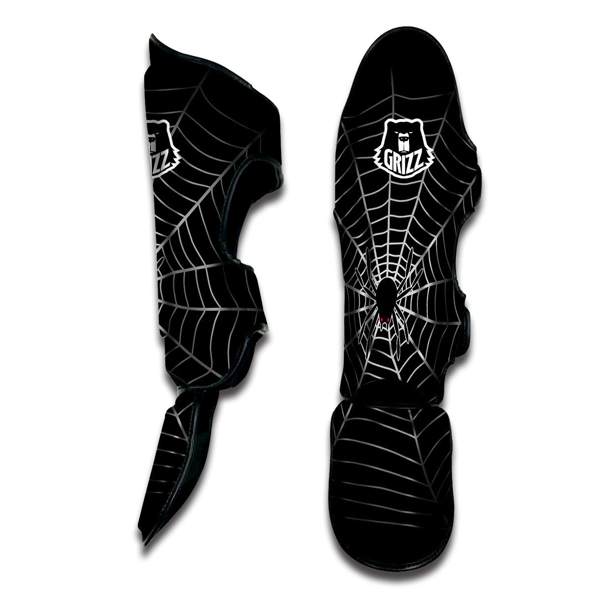 Cobweb White And Black Print Muay Thai Shin Guards-grizzshop