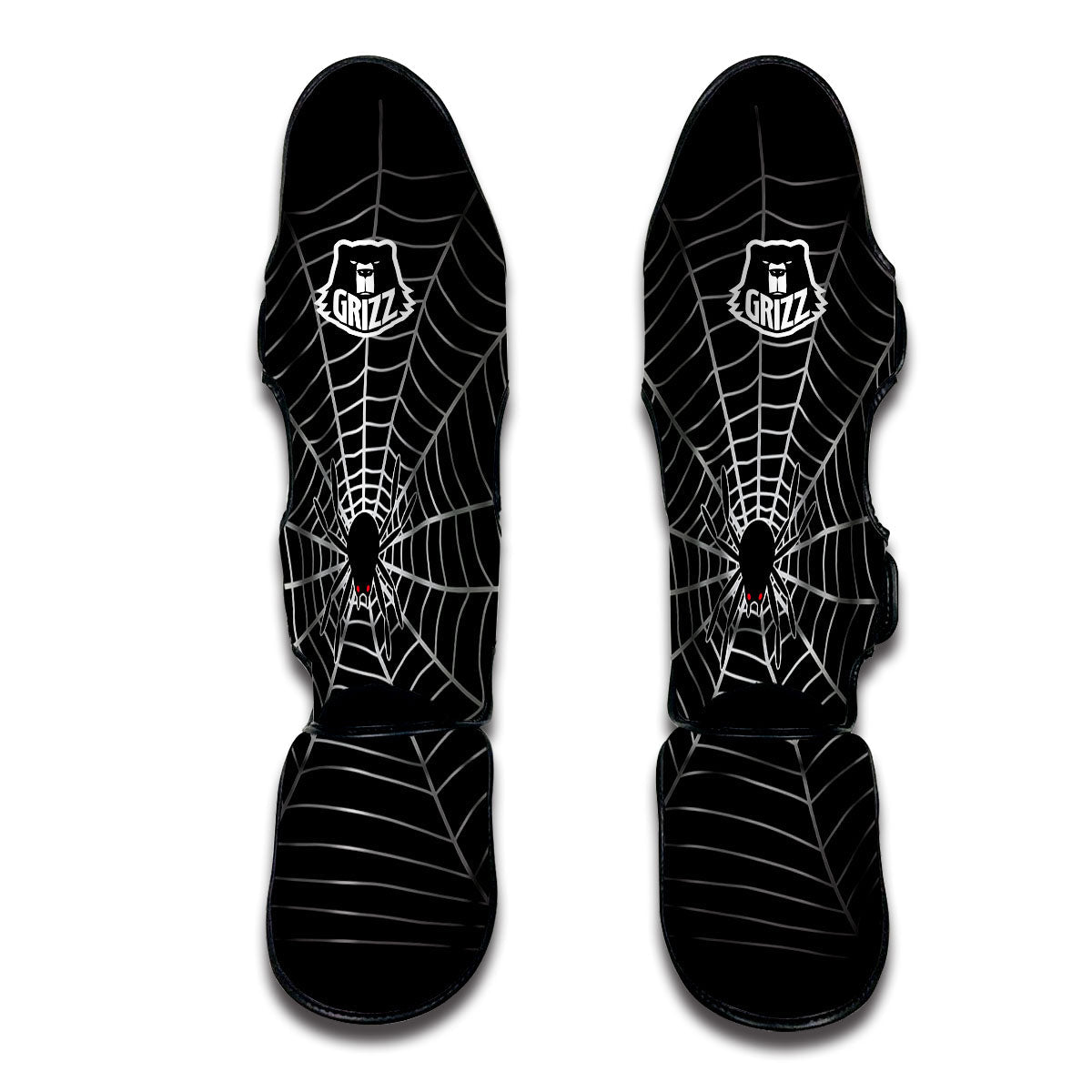 Cobweb White And Black Print Muay Thai Shin Guards-grizzshop