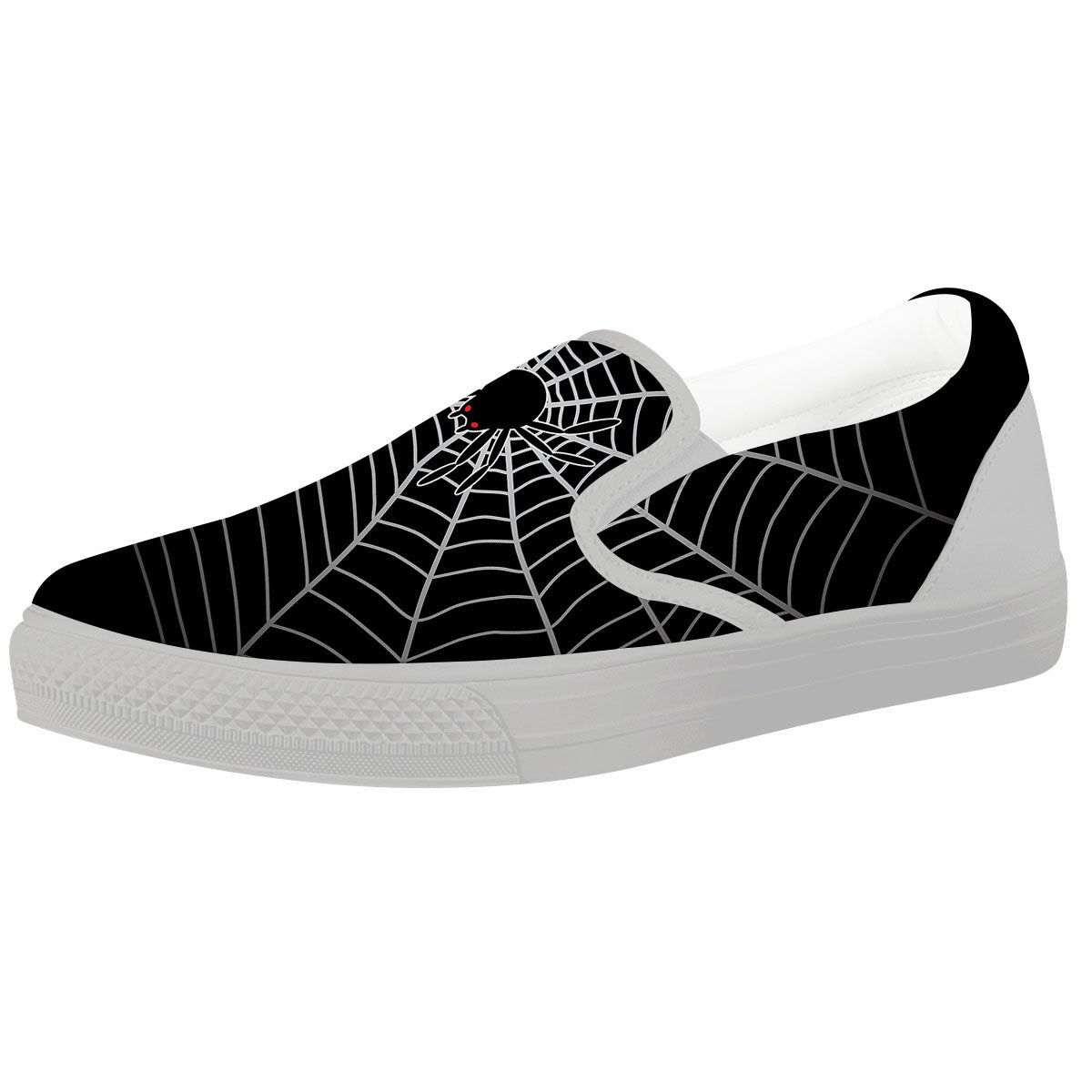 Cobweb White And Black Print White Slip On Shoes-grizzshop