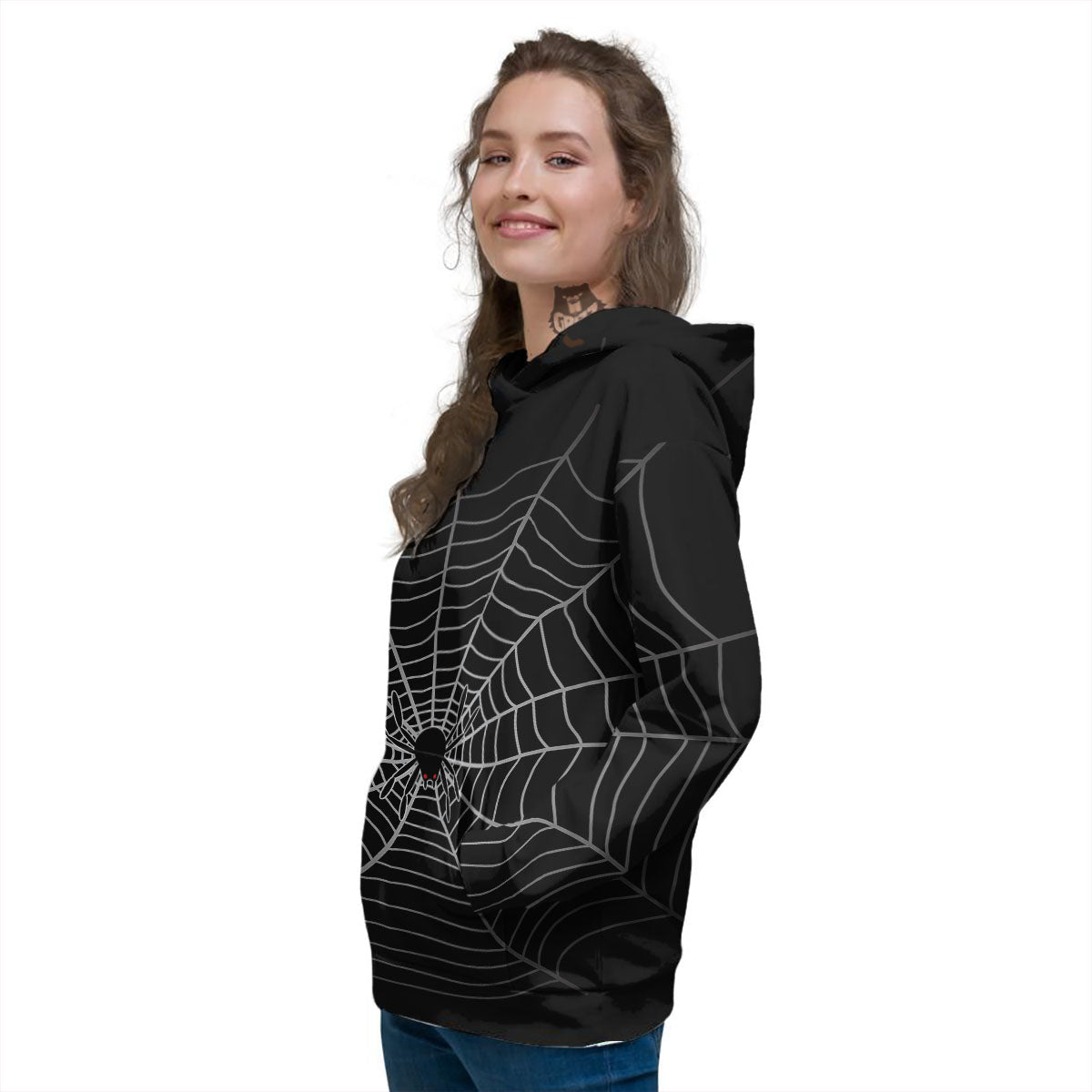 Cobweb White And Black Print Women's Hoodie-grizzshop