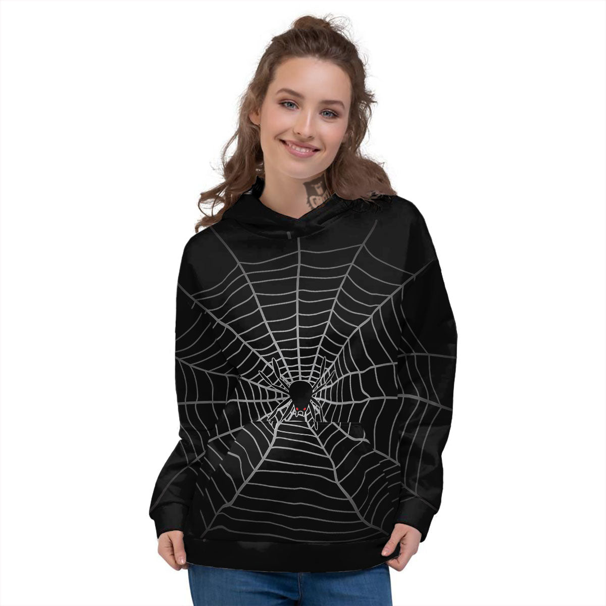 Cobweb White And Black Print Women's Hoodie-grizzshop