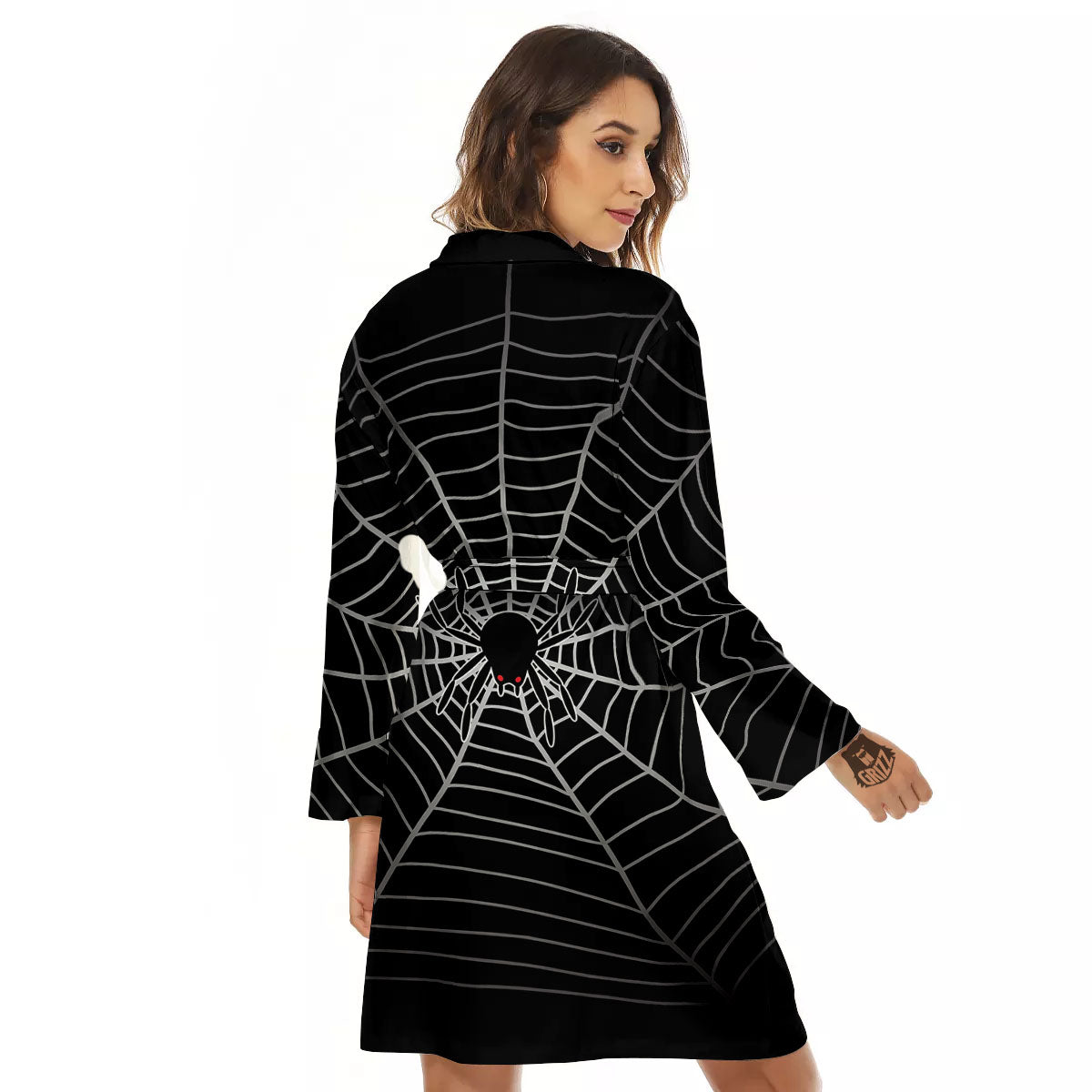 Cobweb White And Black Print Women's Robe-grizzshop