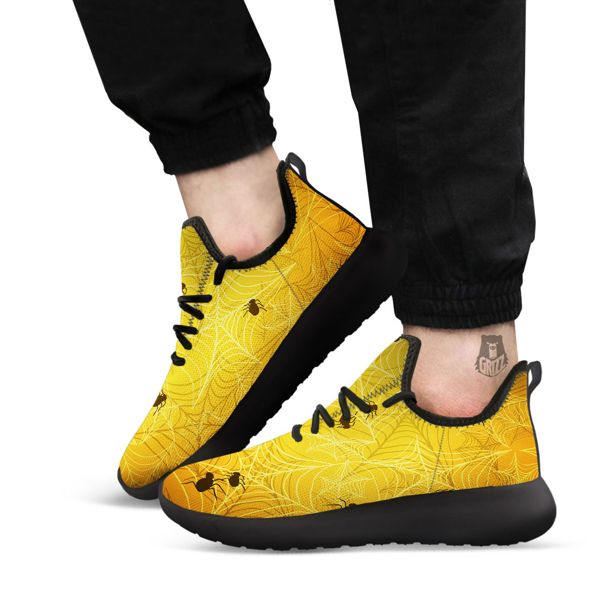 Cobweb Yellow Print Black Athletic Shoes-grizzshop