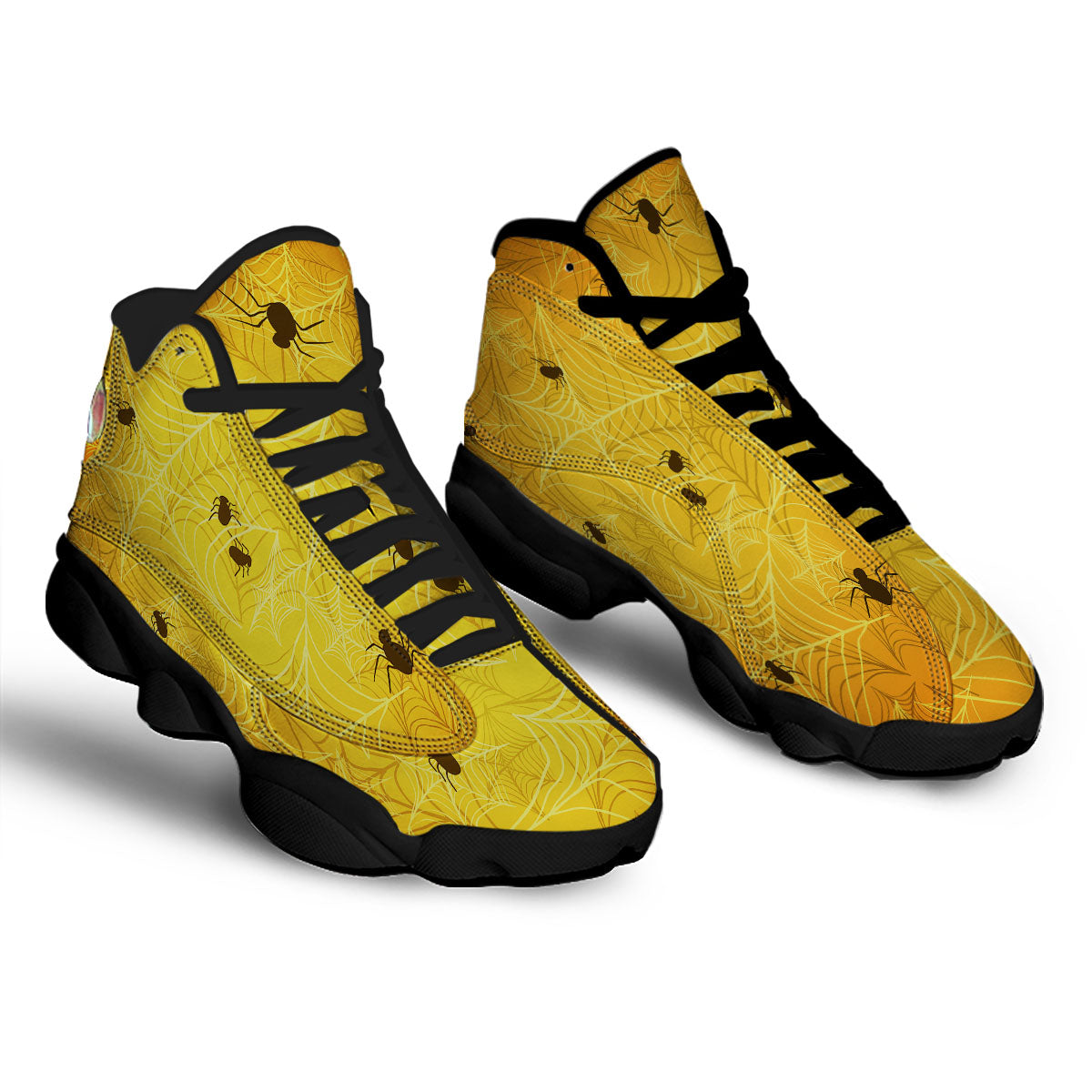 Cobweb Yellow Print Black Basketball Shoes-grizzshop