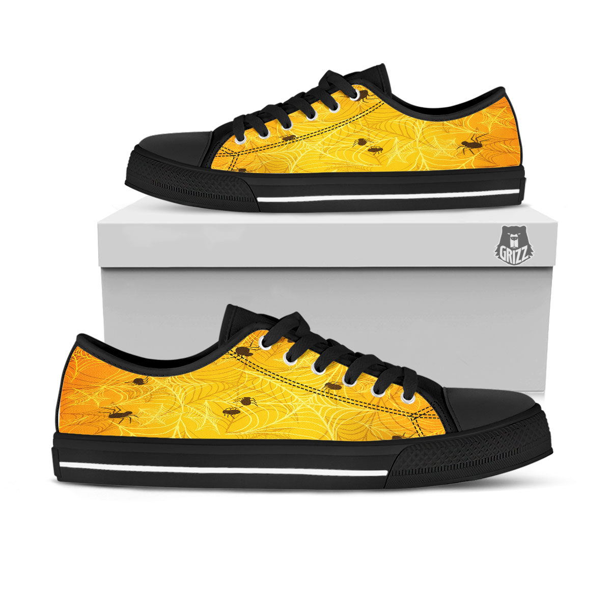 Cobweb Yellow Print Black Low Top Shoes-grizzshop