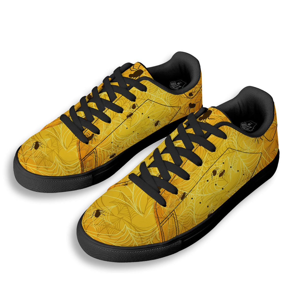 Cobweb Yellow Print Black Low Top Sneakers-grizzshop