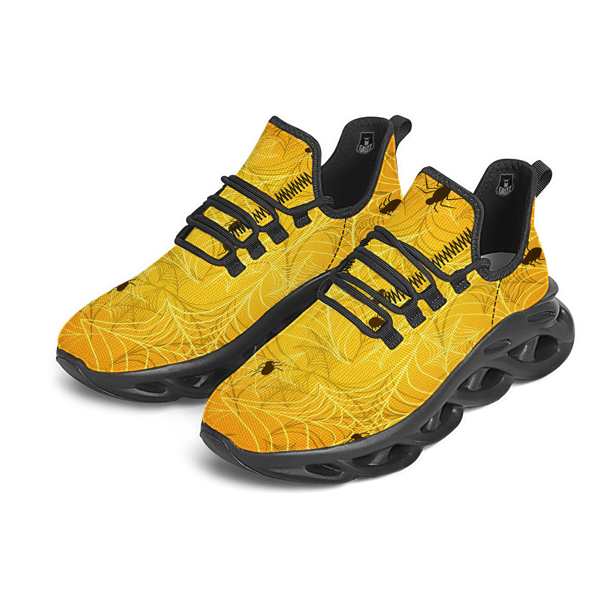 Cobweb Yellow Print Black Running Shoes-grizzshop