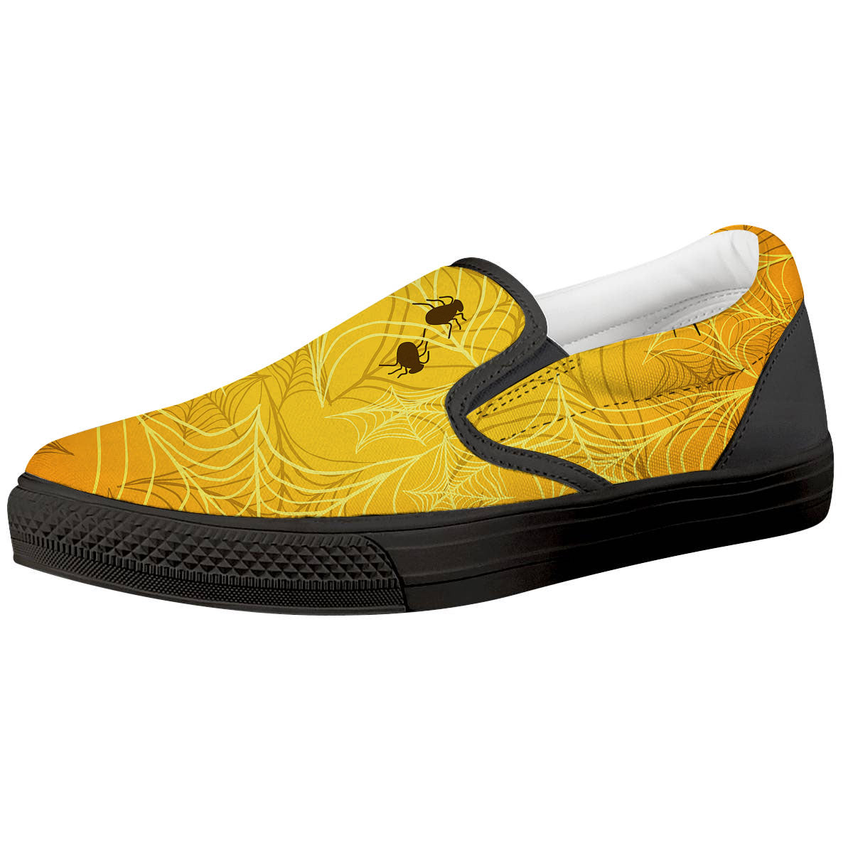 Cobweb Yellow Print Black Slip On Shoes-grizzshop