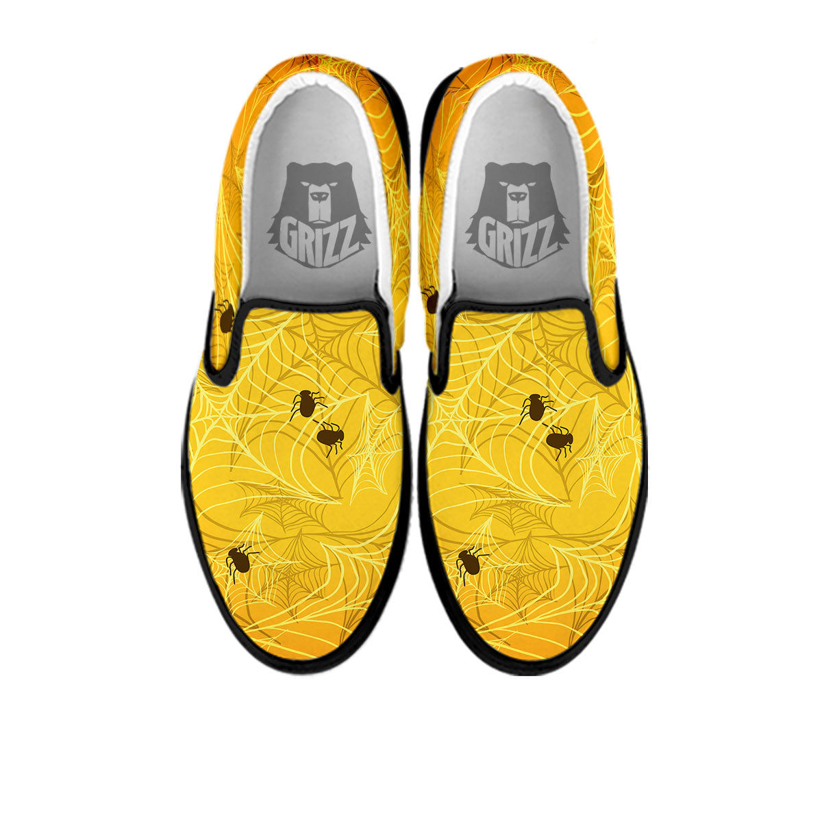 Cobweb Yellow Print Black Slip On Shoes-grizzshop