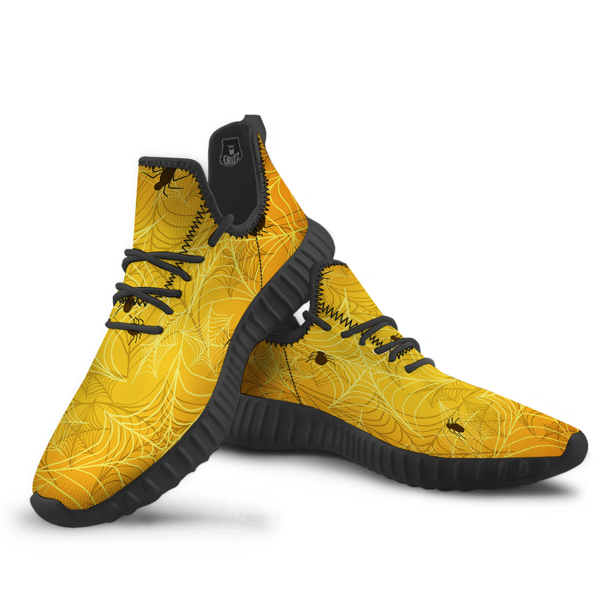 Cobweb Yellow Print Black Walking Shoes-grizzshop
